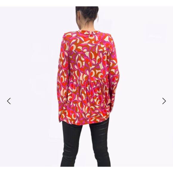 Lascana Venus Babydoll Pink Red long sleeve Top Retro 70s Womens Size Large EUC - Picture 2 of 11